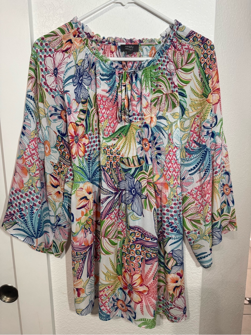 Nineby Multicolor Floral Peasant Blouse - White Base